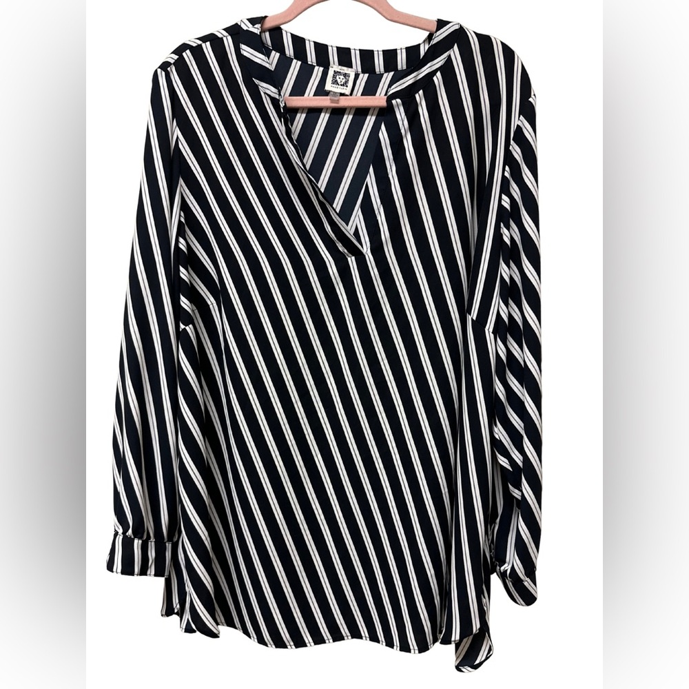 Anne Klein Black and White Striped Blouse